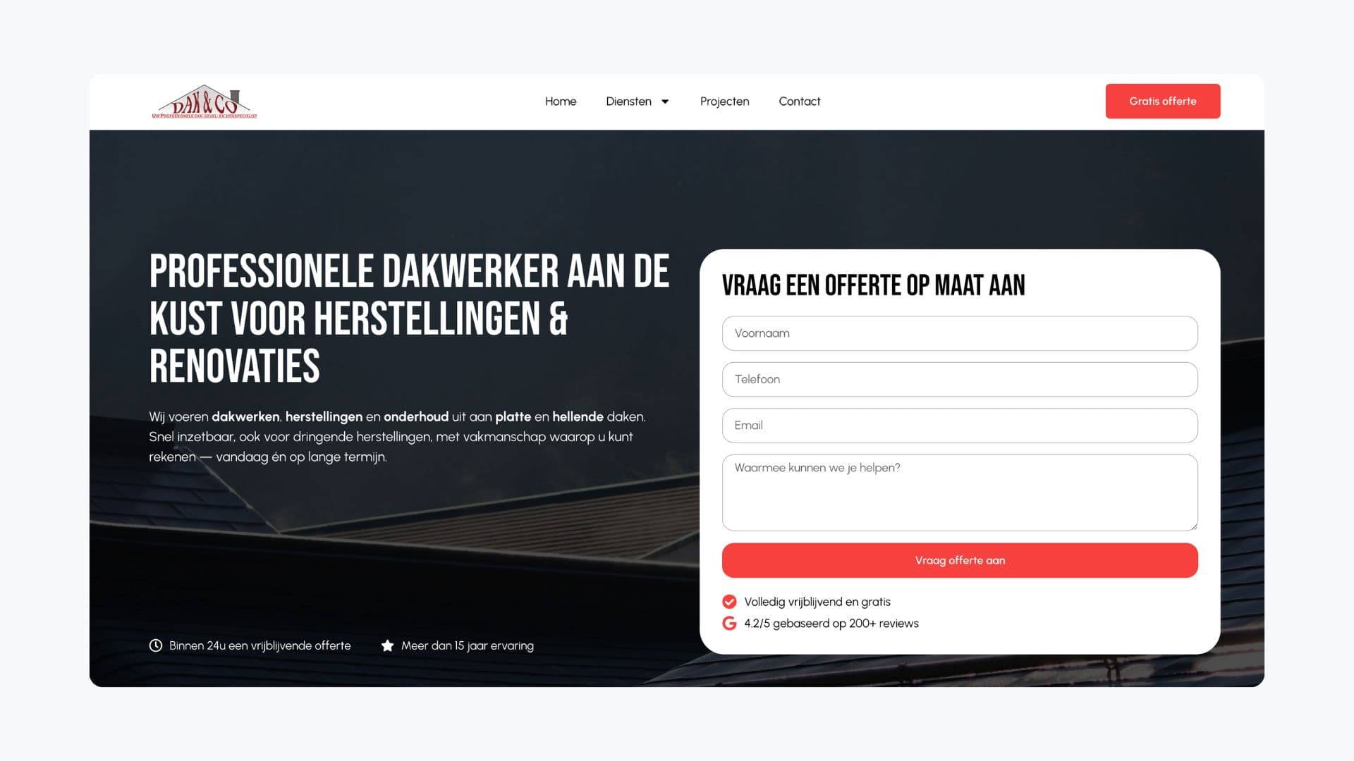 Homepage van Dak en co